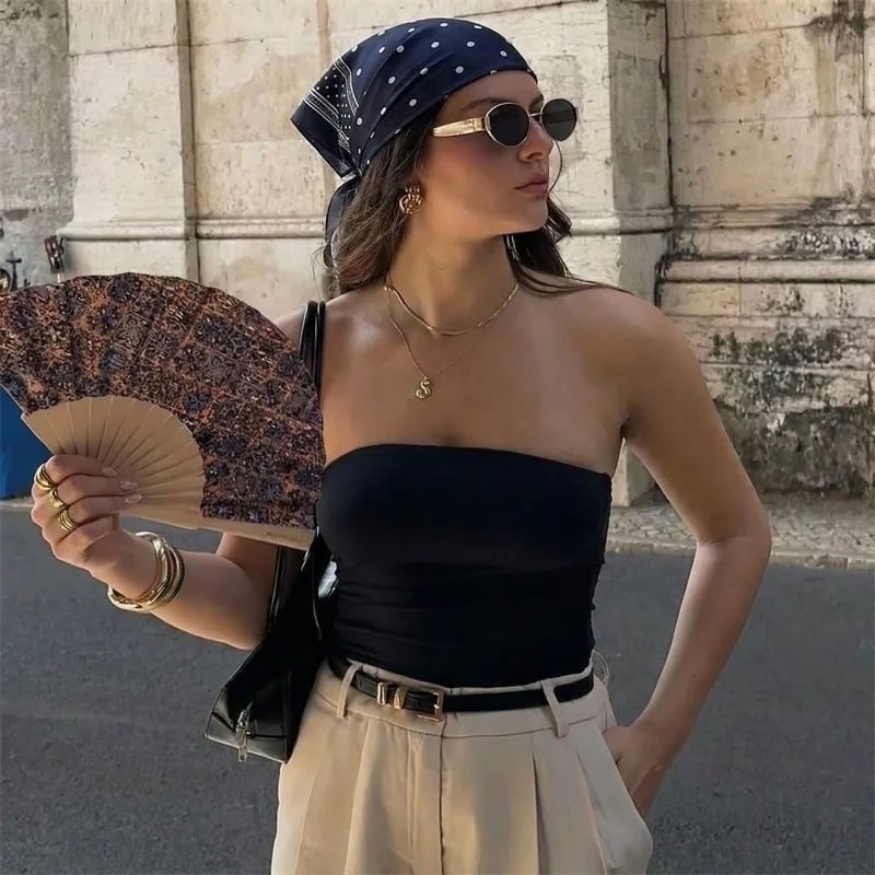 

Женский шелковый квадратный платок с узором в горошек, модная бандана, шарф-фулярд, летний платок на шею для женщин