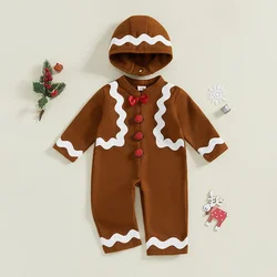 Baby Girls Boys Christmas Jumpsuit For Newborn Long Sleeve Crewneck Gingerbread Man Romper with Hat Christmas Costume