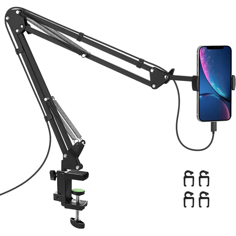 

Adjustable Clamp Stand for Tablets and Smartphones - Flexible Long Arm Mount for Beds and Desks (Black)
