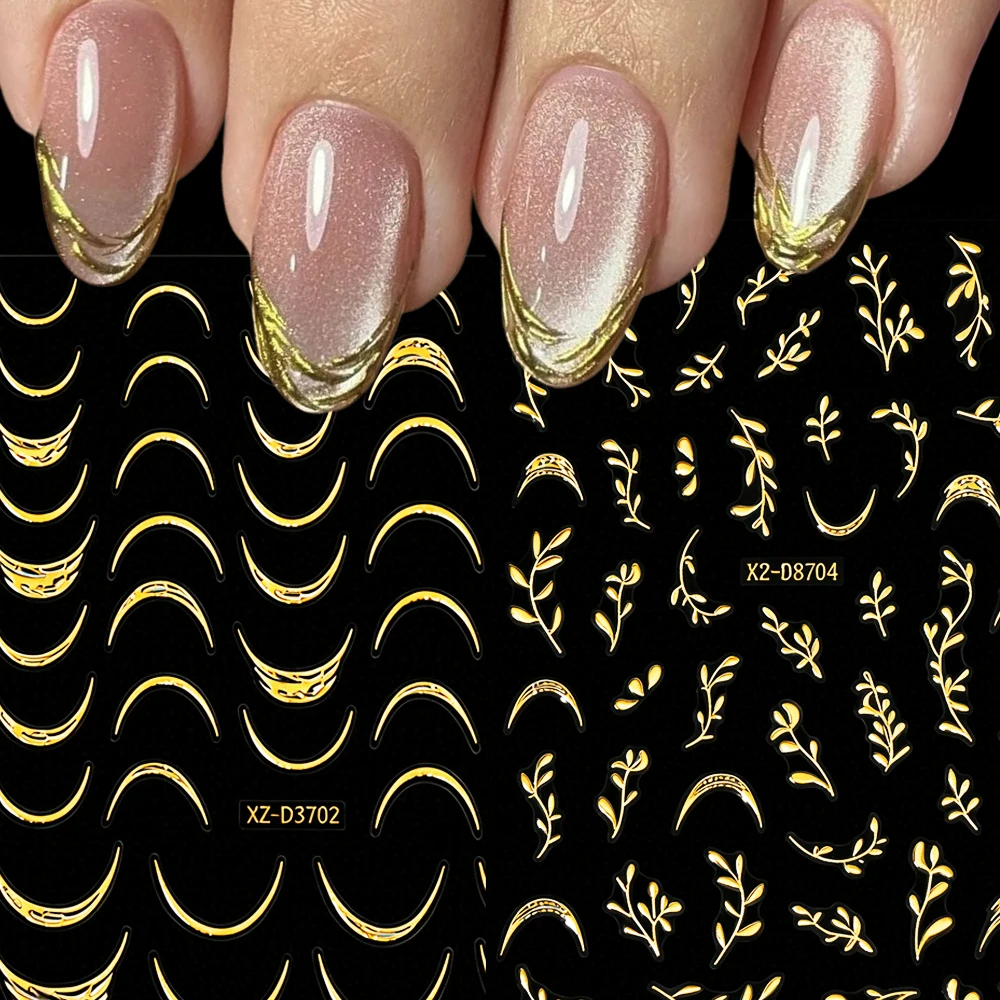 1Pc Y2K Gilding French Crescent Moon Nail Art Sticker Adhesive Sparkle Gilding Line Nail Decal DIY Striped Line Nail Slider