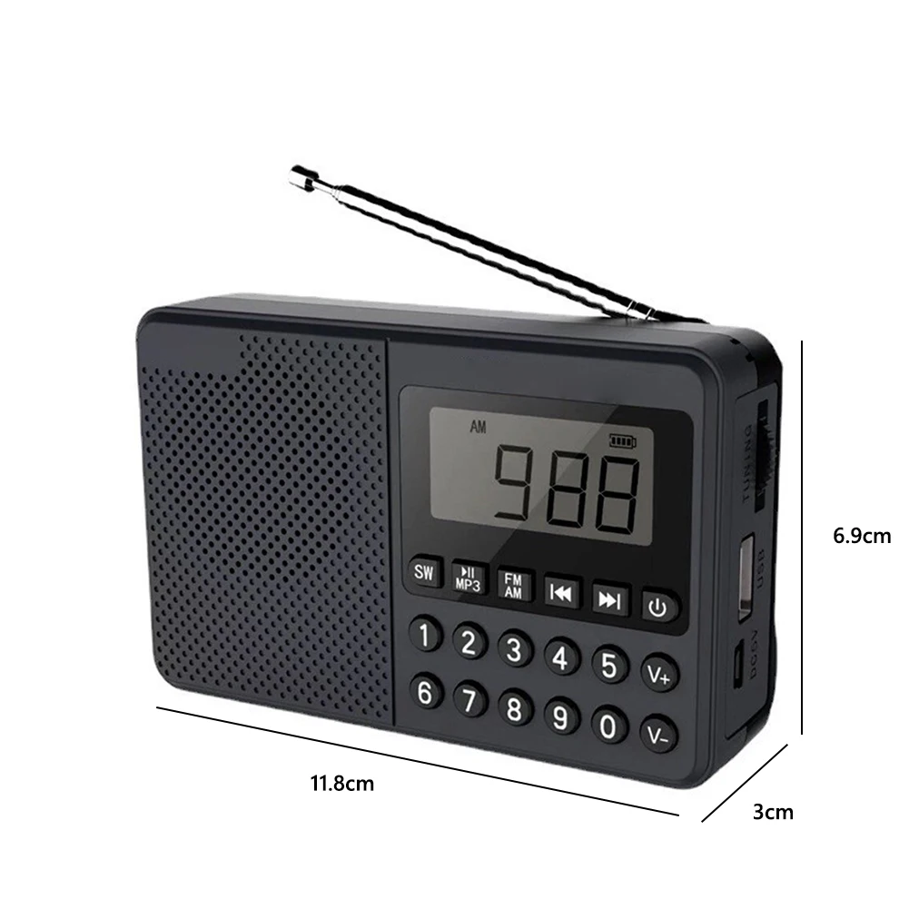 FM/AM/SW Radio portatile Doppia antenna Full Band MP3 Radio Altoparlante Display digitale a LED Supporto a 2.1 canali Chiavetta USB/Scheda TF