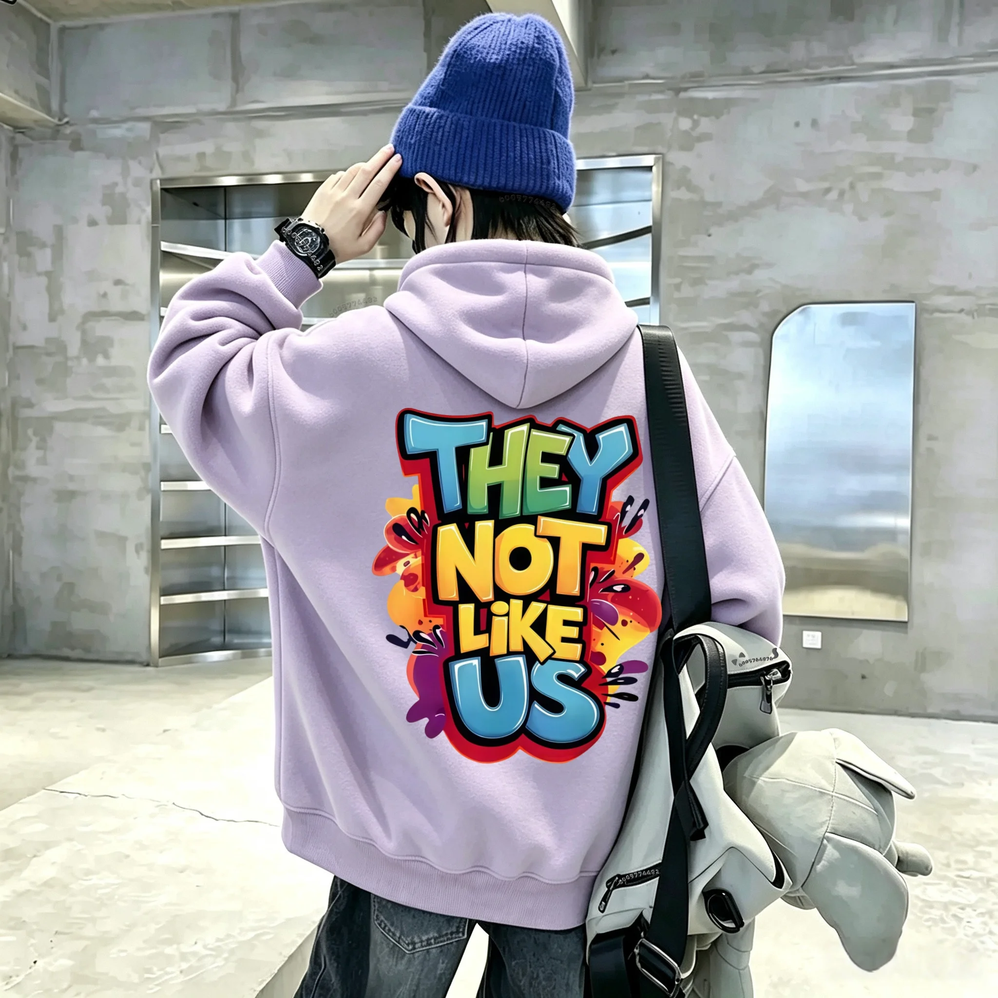 Kids Pullover Hoodie THEY NOT LIKE US Colorful Graffiti Letter Print On Back Warm Hooded Sweatshirt Boys Girls Autumn Winter