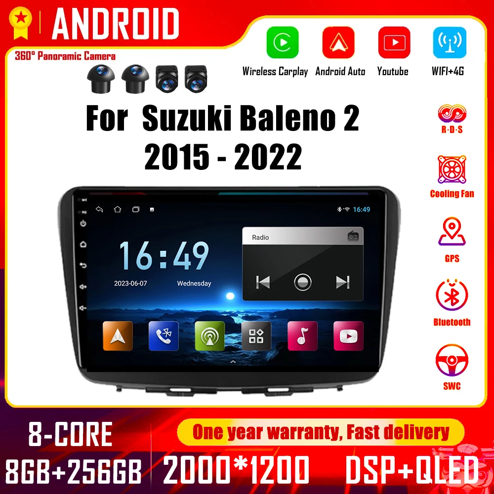 Android 14 per Suzuki Baleno 2 2015 - 2022 autoradio lettore Video multimediale Carplay navigazione Stereo Screem wireless carplay