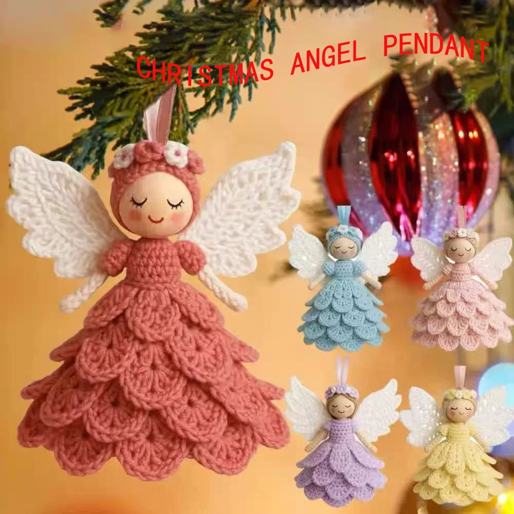 

Handmade Crochet Christmas Angel Pendant Decoration Finished Craft DIY Knitting Amigurumi Doll for Adult and Kids Christmas Gift