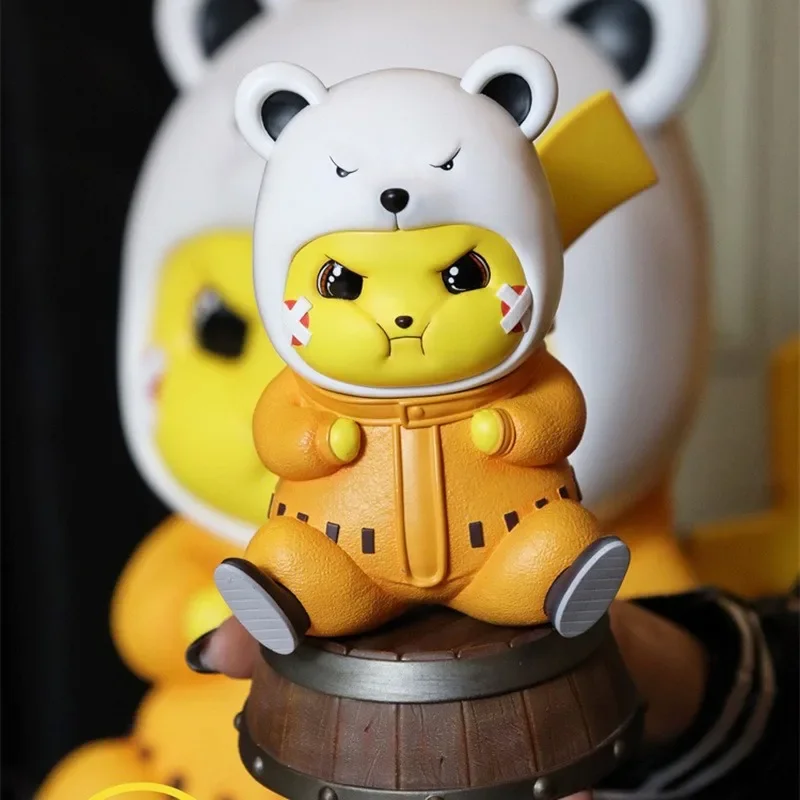 

New 15CM One Piece Series Angry Bebo Bear Sitting Pikachu COS Small Car Figure Ornament For Children's Gifts