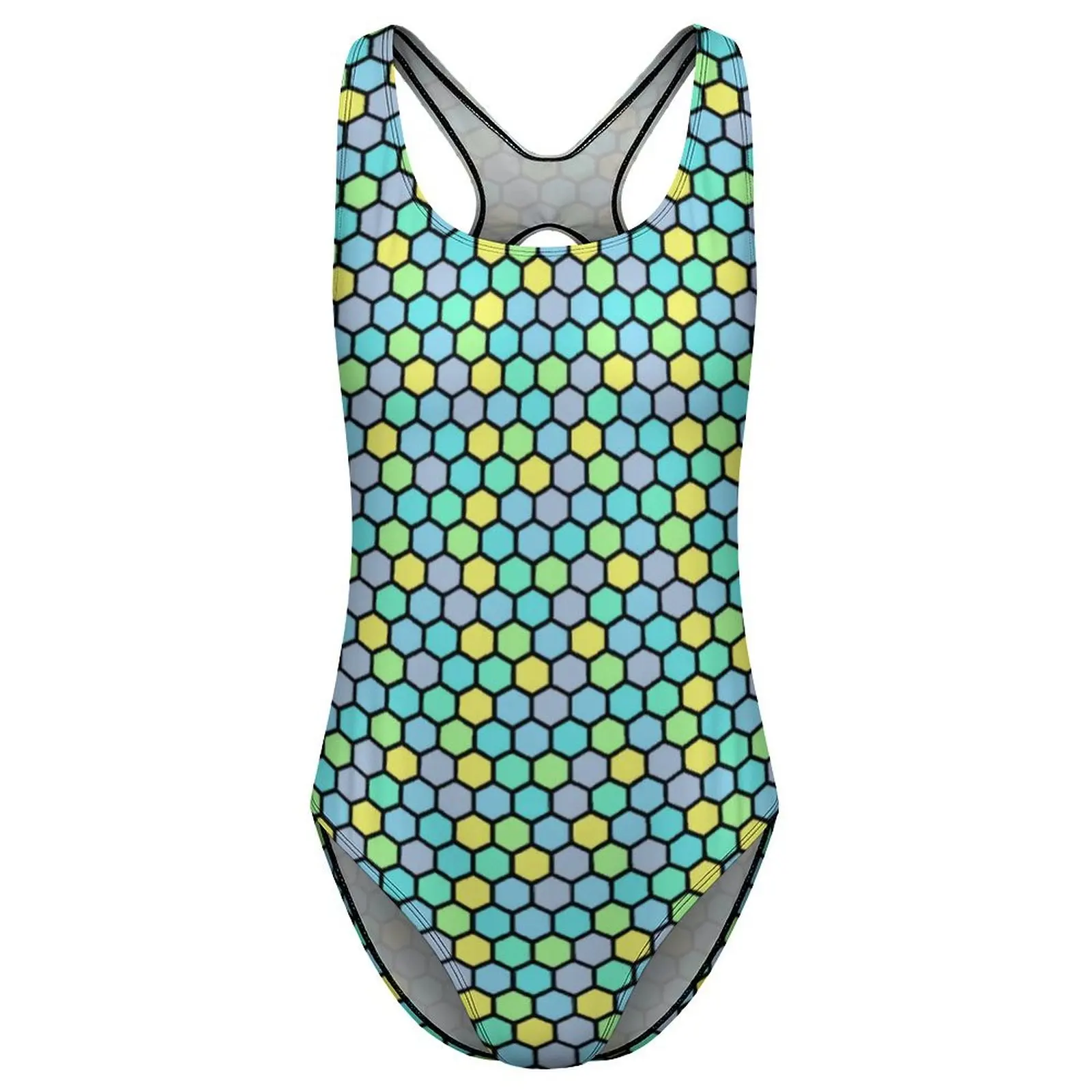 مجردة الهندسة ملابس السباحة مثير خلية النحل الملونة السيدات ملابس السباحة قطعة واحدة الجدة ارتداءها الرياضة رفع عارية الذراعين لباس سباحة