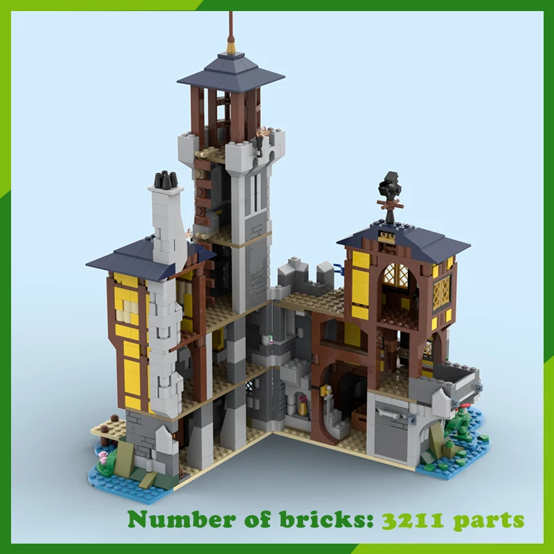 MOC Building Blocks Black Falcon Lord Castle modello di architettura medievale assemblare giocattoli mattoni creativi fai da te regali presenti 3211 pezzi