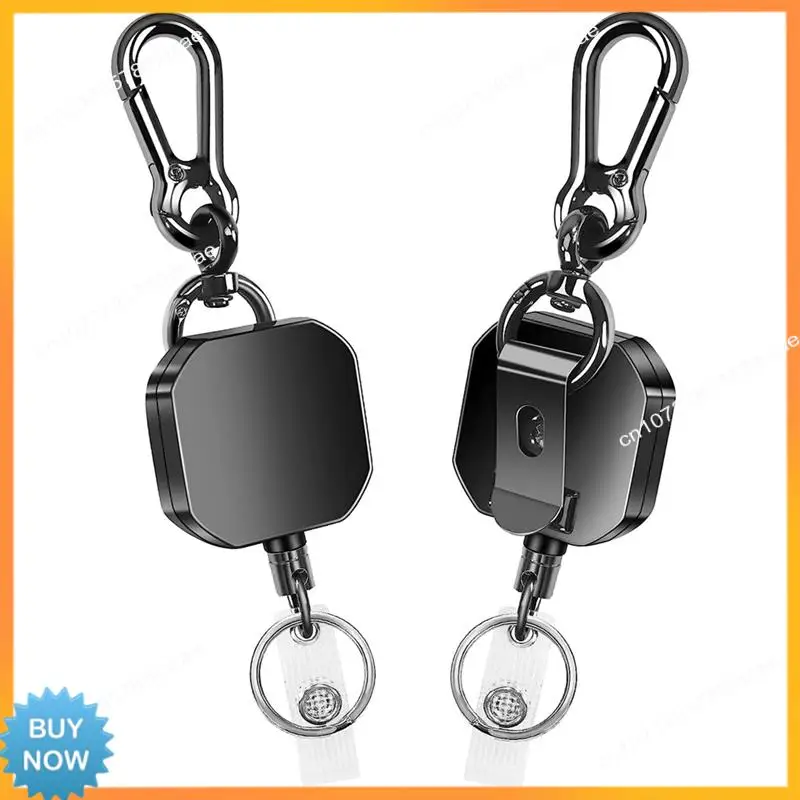 A10R Keychain Heavy Duty Metal ID Badge Holder Key Reel Carabiner Keychain With Belt Clip