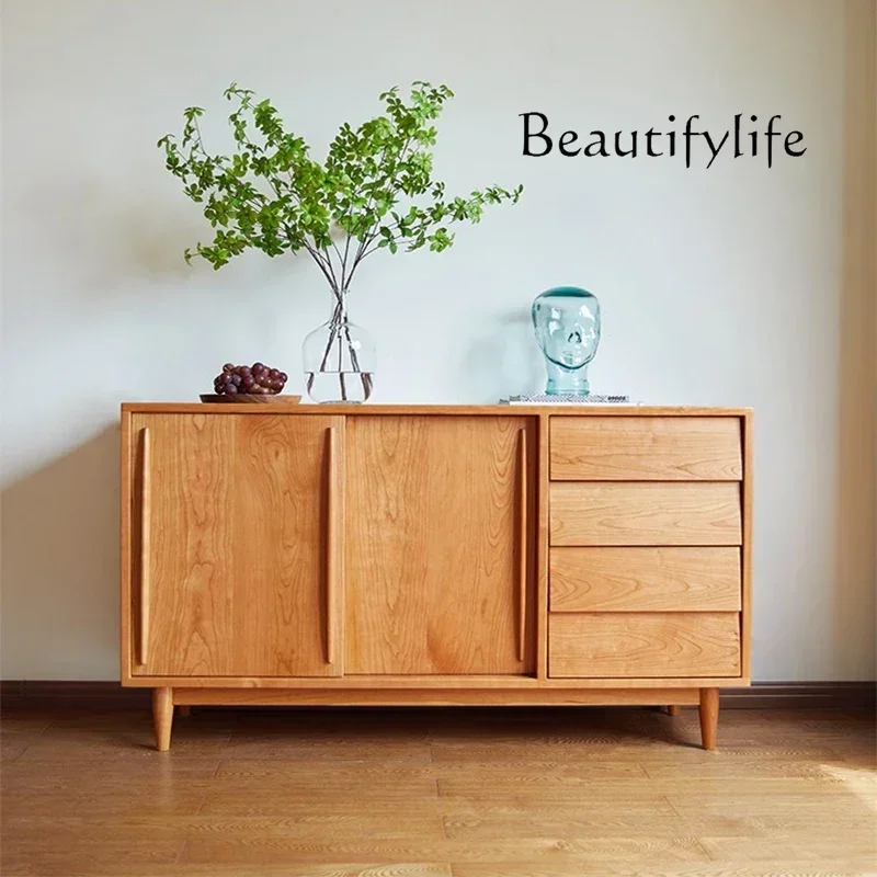 

X Nordic Cherrywood Sideboard Cabinet Living Room Solid Wood Entrance Cabinet Bedroom Wood Color Storage Cabinet