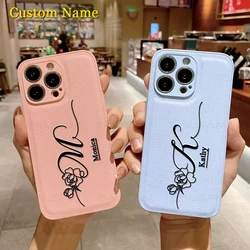 11 Pro Max Case Personalised Customized Name Leather Luxury pattern Cover For iPhone 16 15 14 13 12 Pro Max XR XS Max 7 8 Plus
