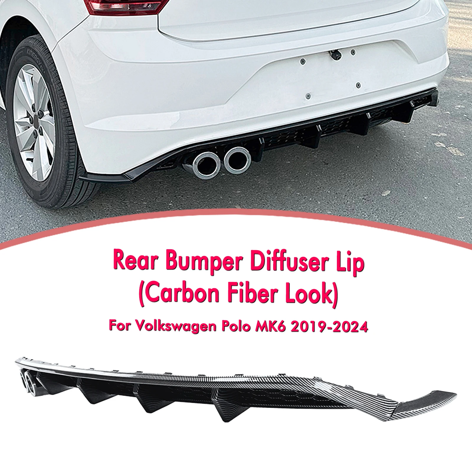 

Rear Bumper Diffuser Lip For Volkswagen VW Polo MK6 2019-2024 Carbon Fiber Look/Gloss Black Car Boot Tail Splitter Spoiler Plate