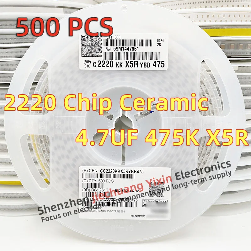 Chip Ceramic Capacitor 2220 4.7UF 50V 100V 250V 475K 10% accuracy X5R material 5750 Capacitance 500pcs