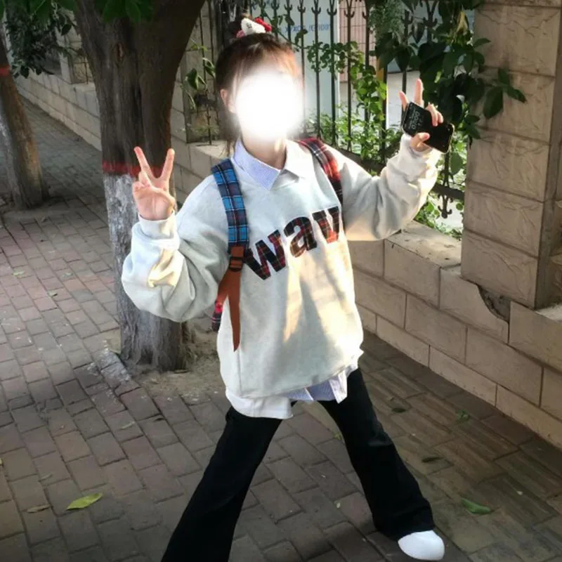 

Американский ретро осенне-зимний новый свитшот с круглым вырезом и принтом букв, маленький женский свободный универсальный верхний топ