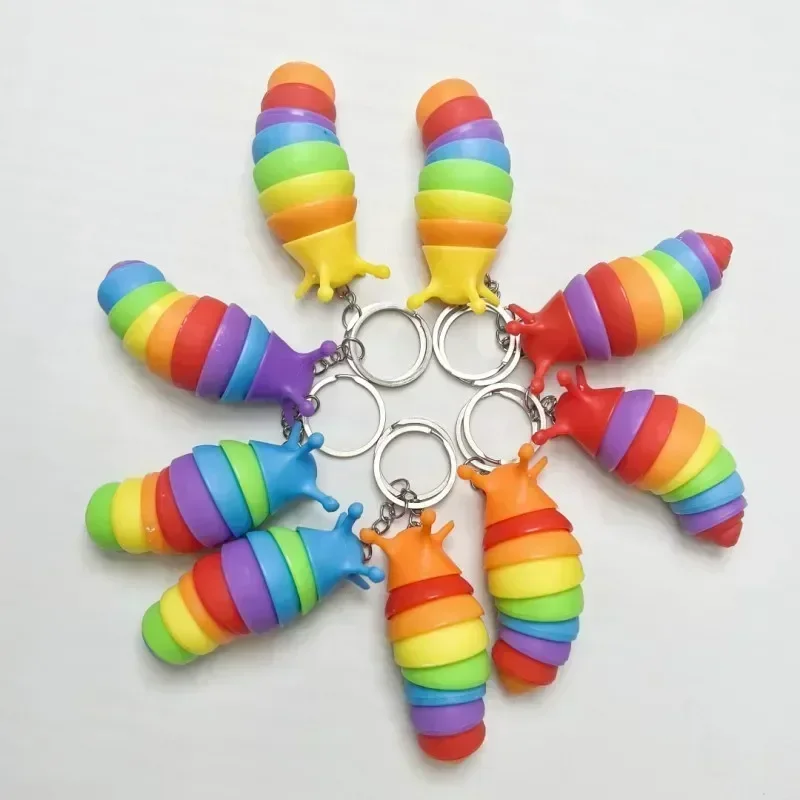 

Mini Fidget Slug Keychain Toys 3D Articulated Stretch Keychain Child Adult Stress Reliever Anti-Anxiety Squeeze Sensory Party