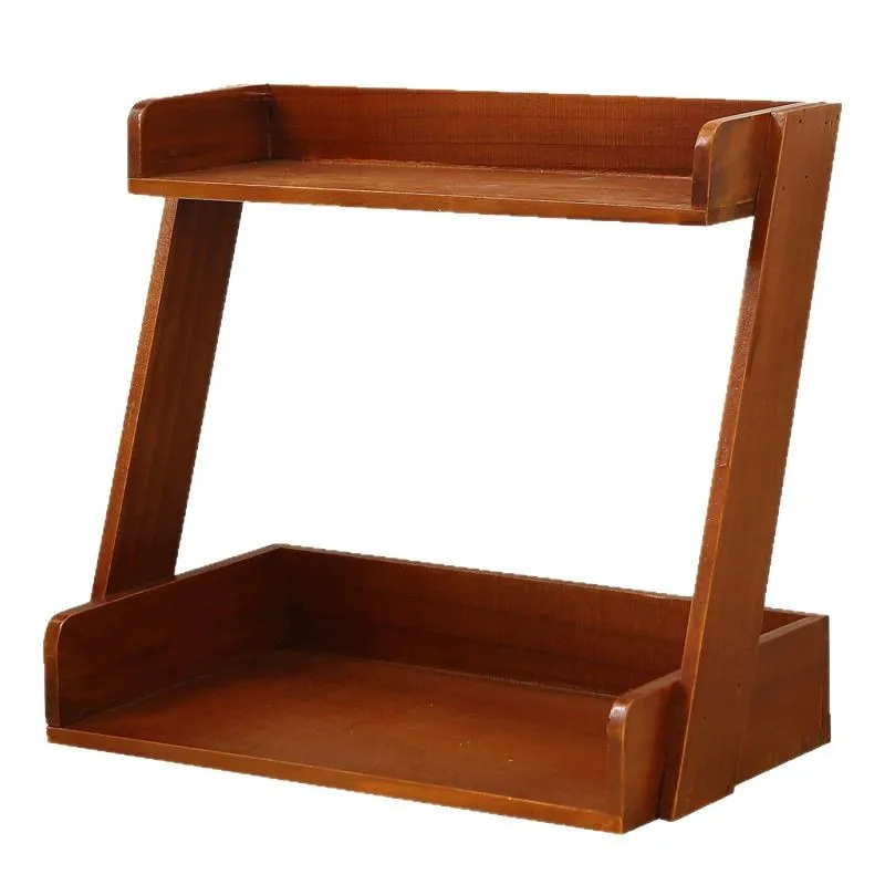 

Двухслойная настольная коробка из цельного дерева в стиле ретро, косметика, парфюмерная маска, маленькая книжная полка, кухонная сочная витрина