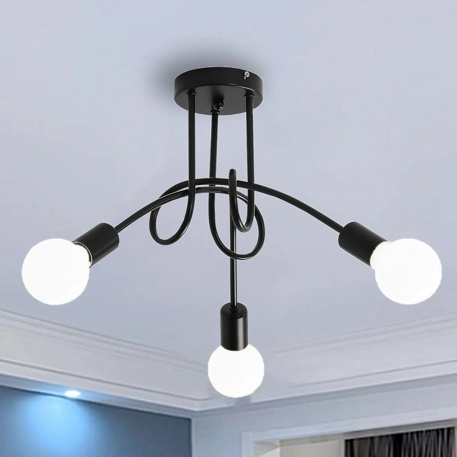 

JOYINLED 3/5-Light Industrial Ceiling Light Vintage E27 Chandelier Modern Black Metal Bedroom Lamp Living Room Hallway Cafe Bar