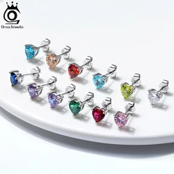 ORSA JEWELS 925 Sterling Silver Birthstone Stud Earrings for Women Sparkling Heart Cut CZ Small Earrings Birthday Gift APE32