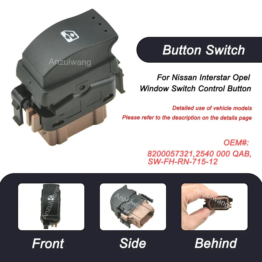 

Passenger Window Control Switch Button For Nissan Interstar Opel Movano Vivaro Renault Master Trafic II MK2 OE: 8200057321