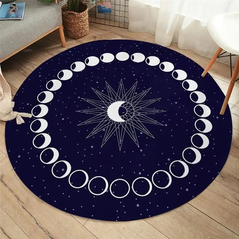 Eclipse Round Carpet Moon Star Witchcraft Carpet for Living Room Galaxy Non-slip Mat Rugs Blue Decorative Floor Mat