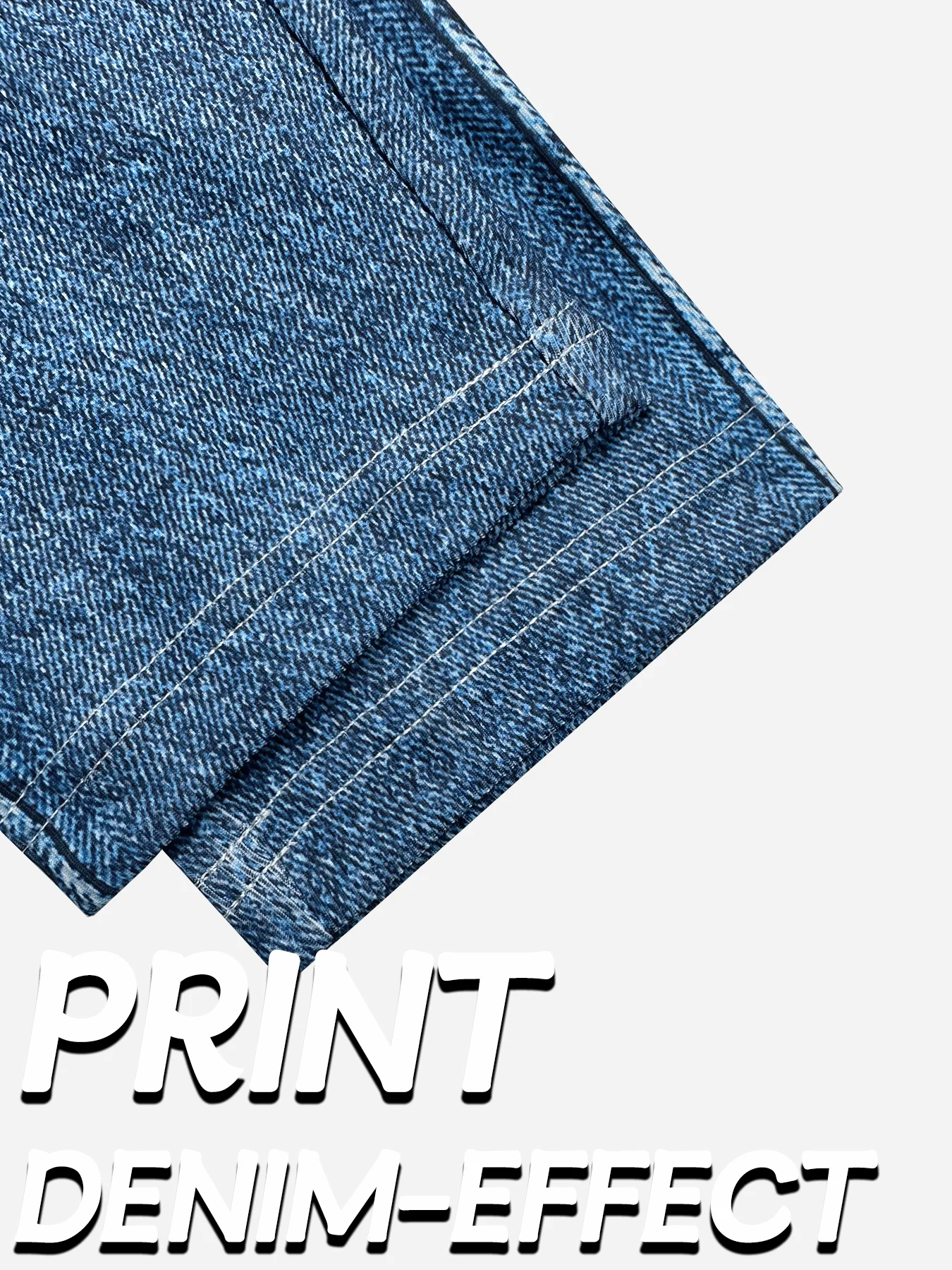 3PC Plus Size High Stretch Capri Pants Denim Print All-Over Knit Base Layer for Outdoor Sports