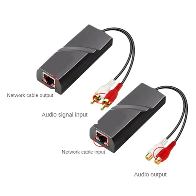 B68A 2 PCS RCA Audio Network Cable Extender Twisted Pair Transmitter Gray RCA Interface 2-Way Audio Extender RJ45 To RCA Extende
