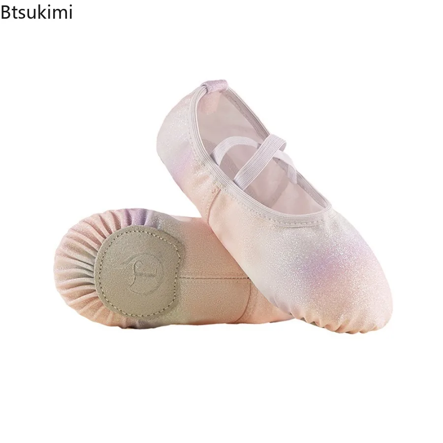 New Ballet Shoes for Toddler Girls Rainbow Gradient Glitter Ballet Slippers Dance Shoes Flats Split-Sole Ballerina Princes Shoes