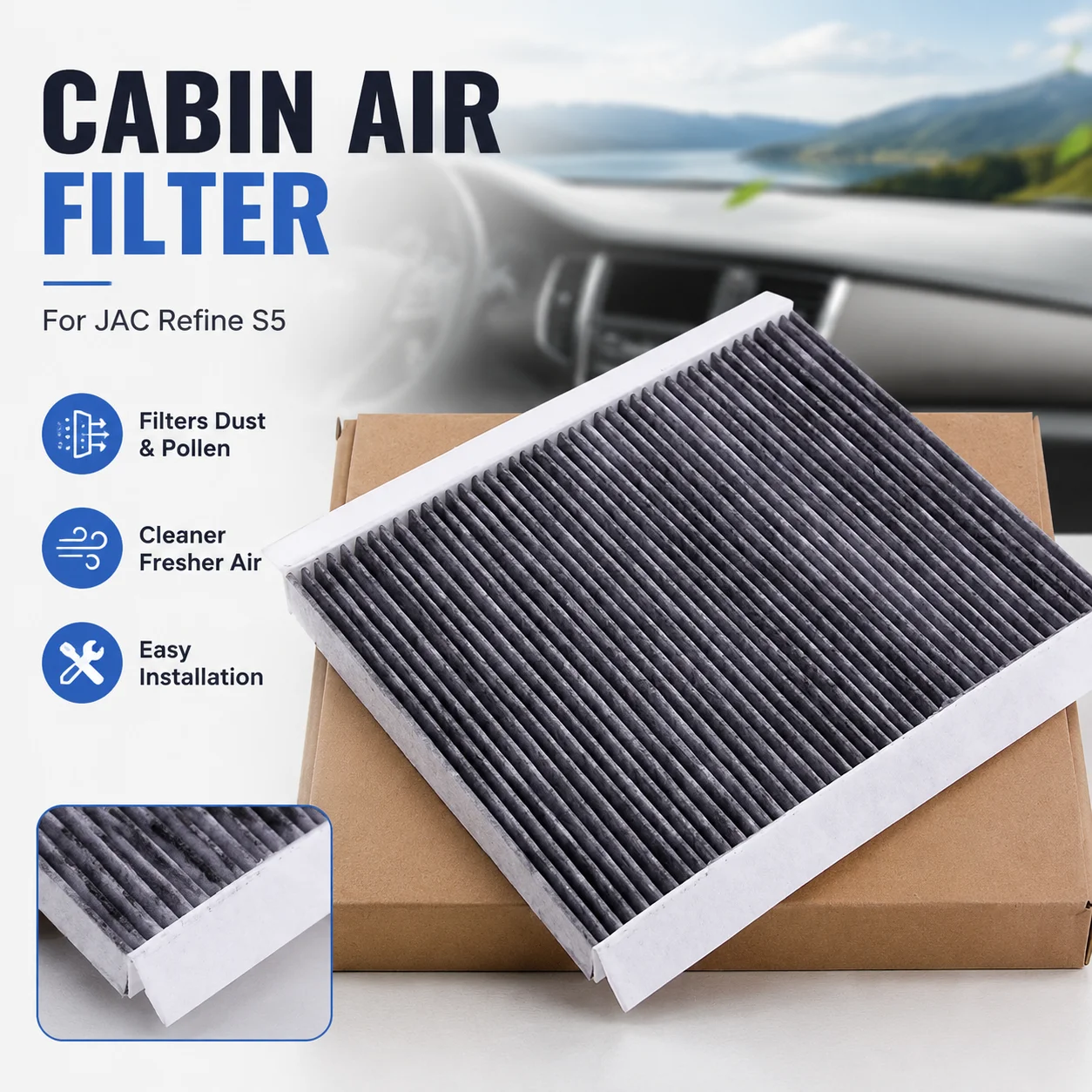 Cabin Air Filter Dust Pollen Filter Replacement Easy Installation For JAC Refine S5 Car Interior Accessory