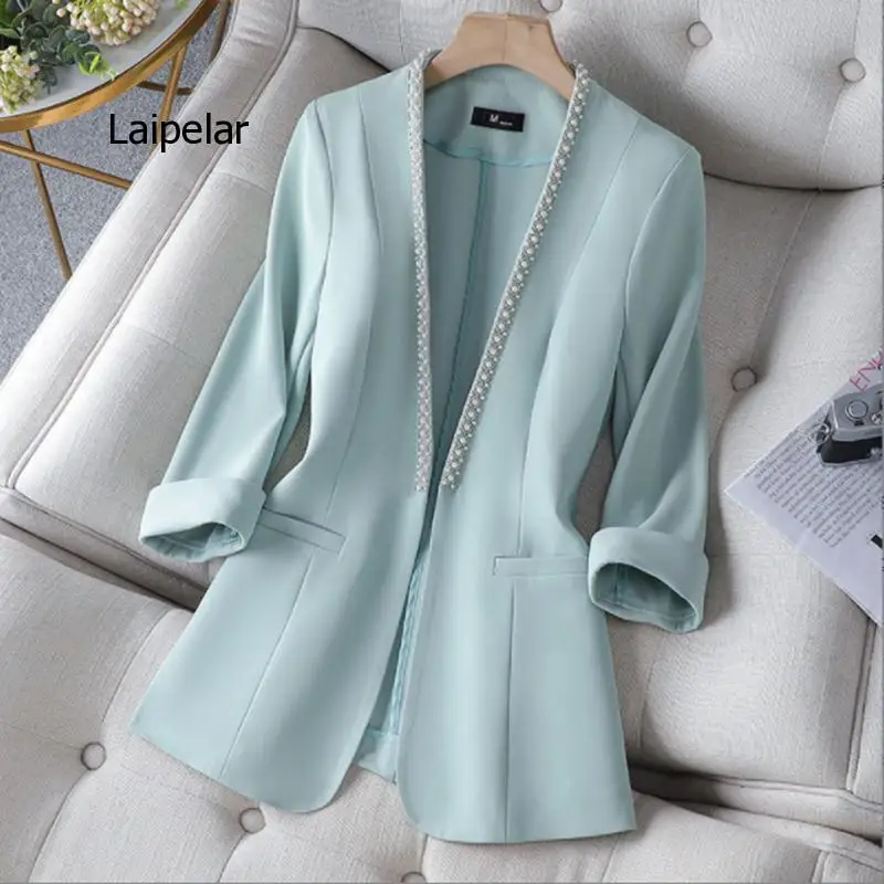 

V neck Thin Suit Women's 2022 Spring and Summer New Korean Fashion Professional Wear Half Sleeve Casual Jacket Office Blazer