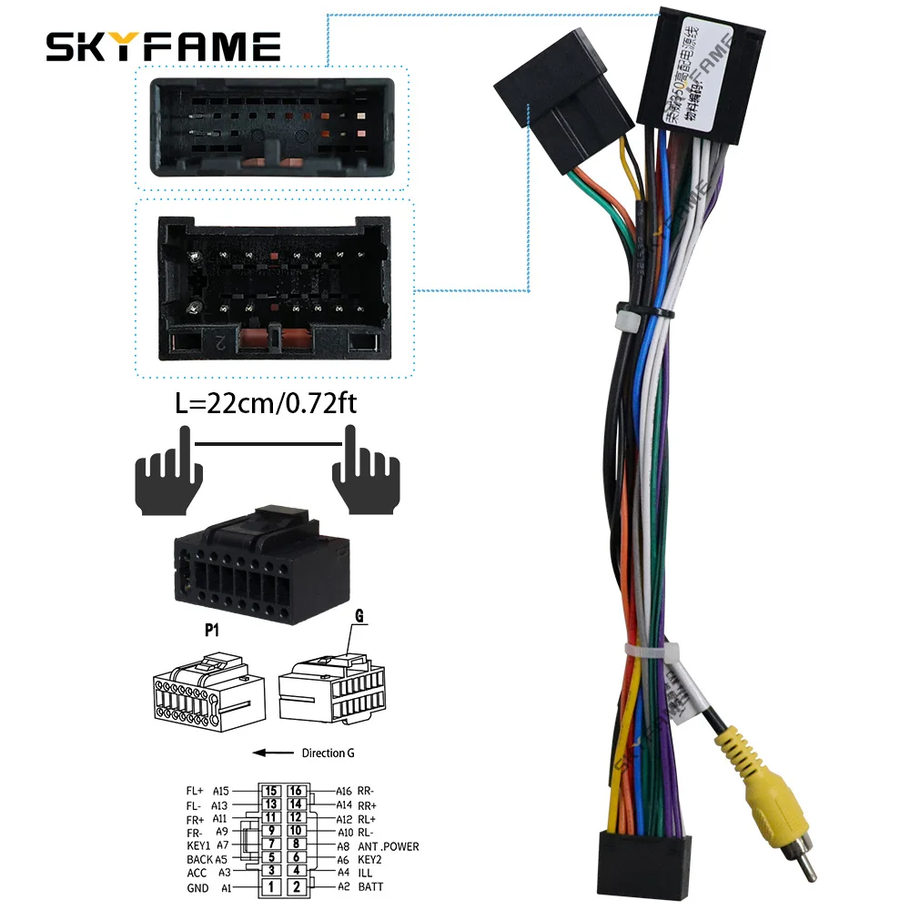 SKYFAME-Adaptador de arnés de cableado de 16 pines para coche, Cable de alimentación de Radio Android para Roewe 350 MG 350