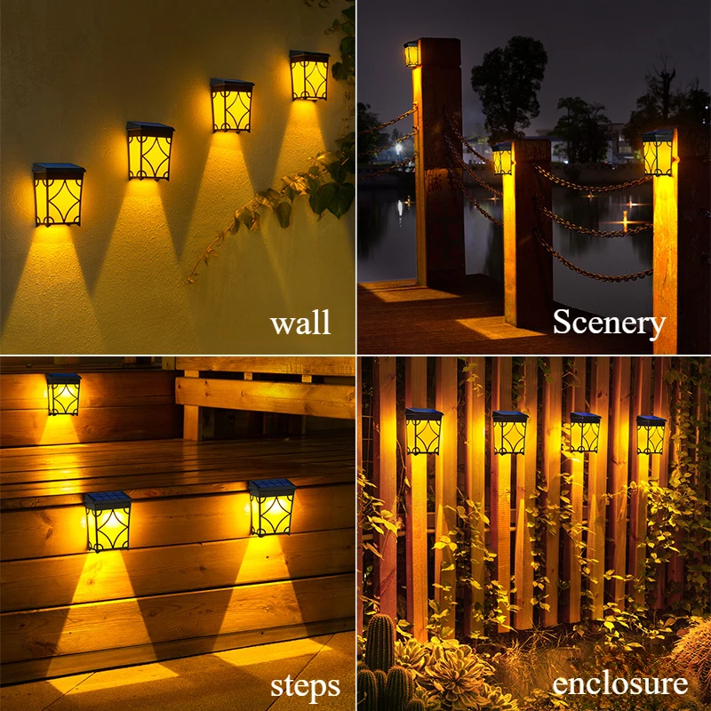 Creative LED Solar Wall Light IP65 Outdoor Waterproof Villa Garden Landscape Fence Retro Decoration Sensing Atmosphere Lighting