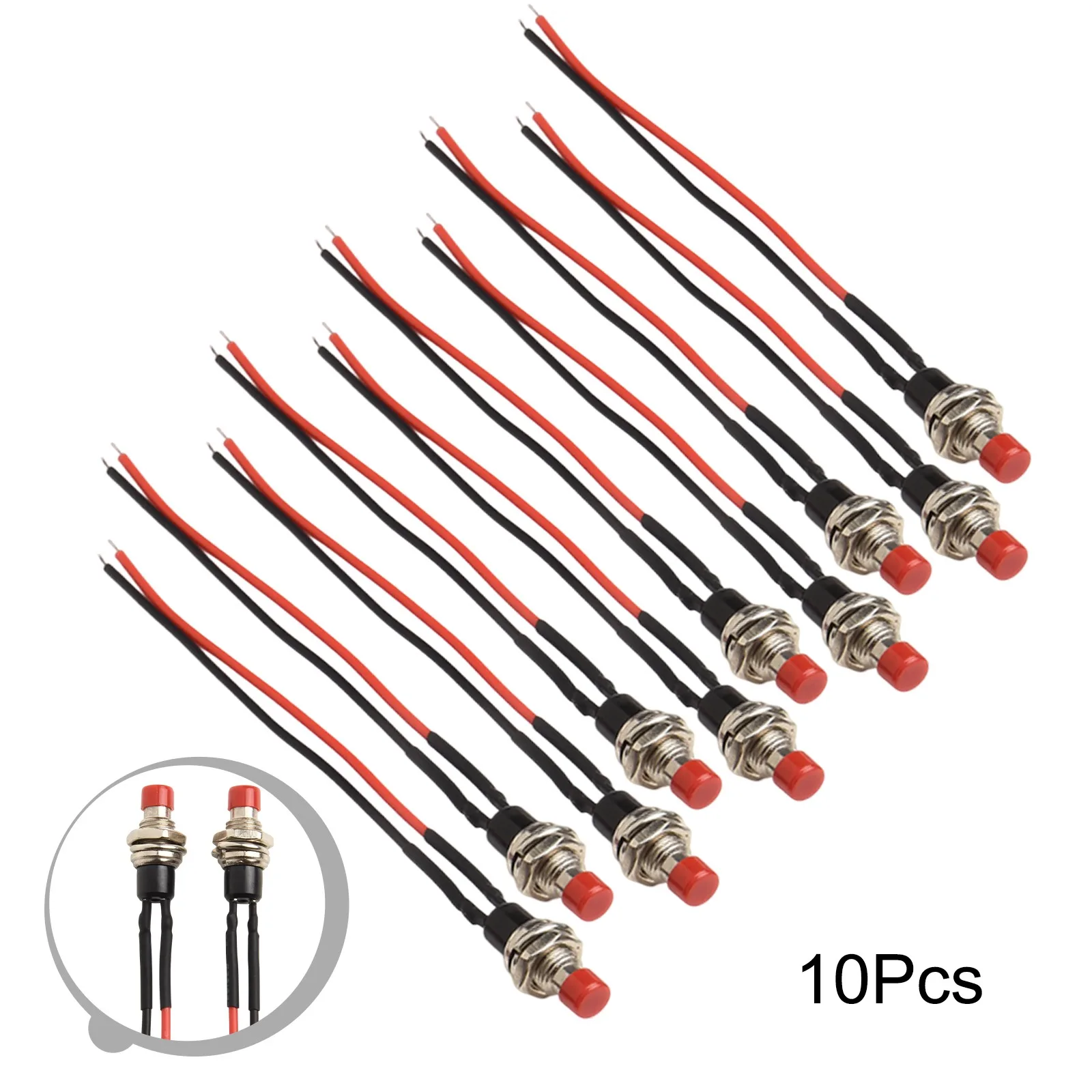 Set of 10 For Mini Push Button Momentary Switches Pre-Wired N/O OFF-ON Type with 12V 3 Amp and 10cm Wire for Circuit Control