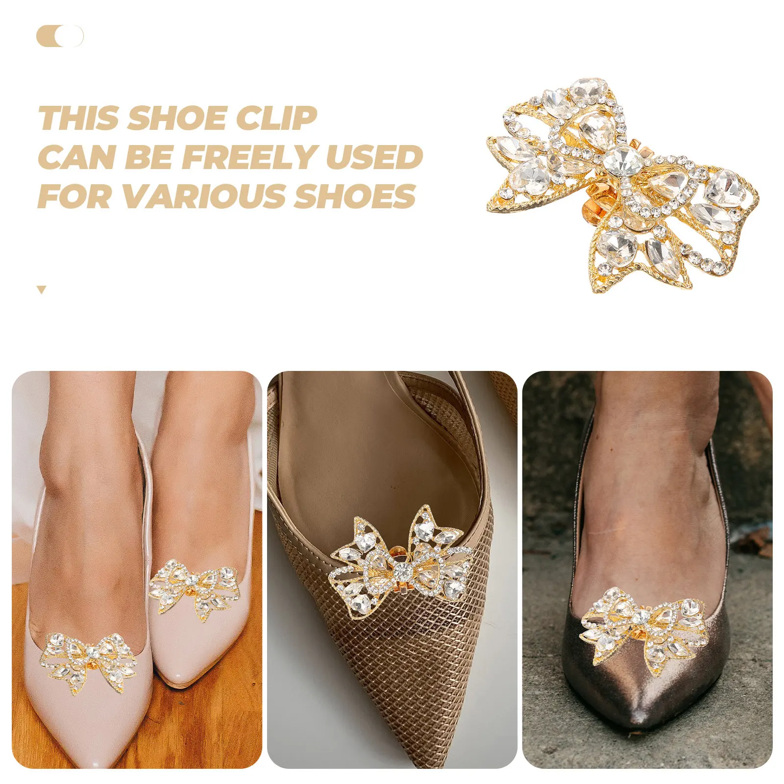 1Pair Rhinestone Shoe Clips Bow Design Lightweight Alloy Shoe Buckles for Women Wedding Party Banquet Birthday High Heels