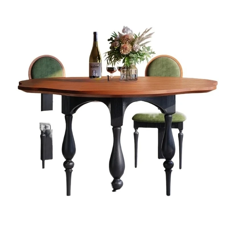 

HSN solid wood dining table French retro small apartment medium and ancient style simple dining table