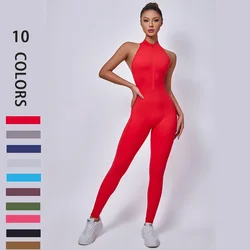 One Piece V Back Srunch Gym Jumpsuits Sportswear One Bodysuit Workout Yoga Sports Jumpsuits Fitness Fitted for Women with Zipper