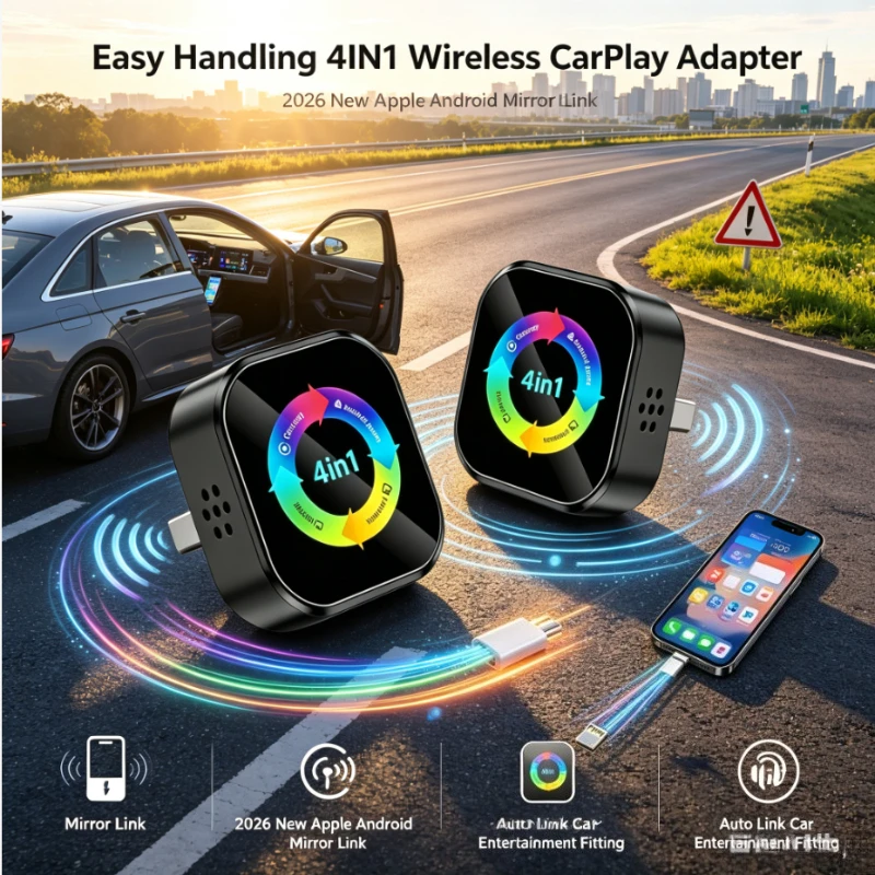 Easy Handling 4IN1 Wireless CarPlay Adapter Apple Android Mirror Link Auto Link Car Multimedia Accessory
