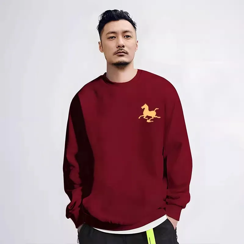 

Мужская повседневная теплая толстовка с круглым вырезом на флисовой подкладке из хлопка для осени и зимы