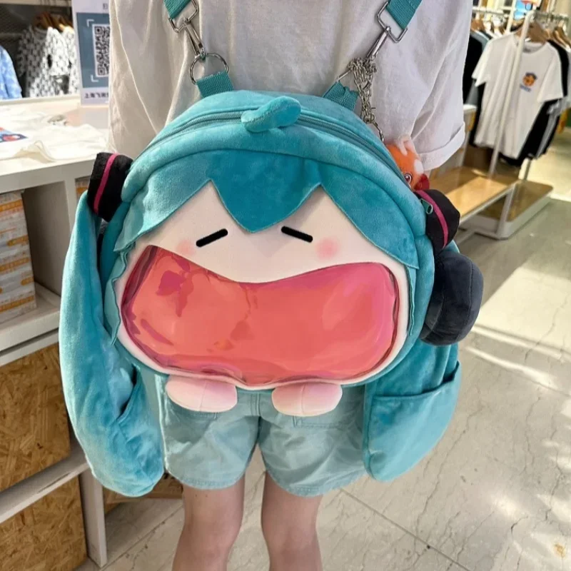 BANDAI Hatsune Miku Shoulder Bag New Backpack Anime Girl Plush Cartoon Kawaii Knapsack Student Bag Packet Kids Gifts Toys