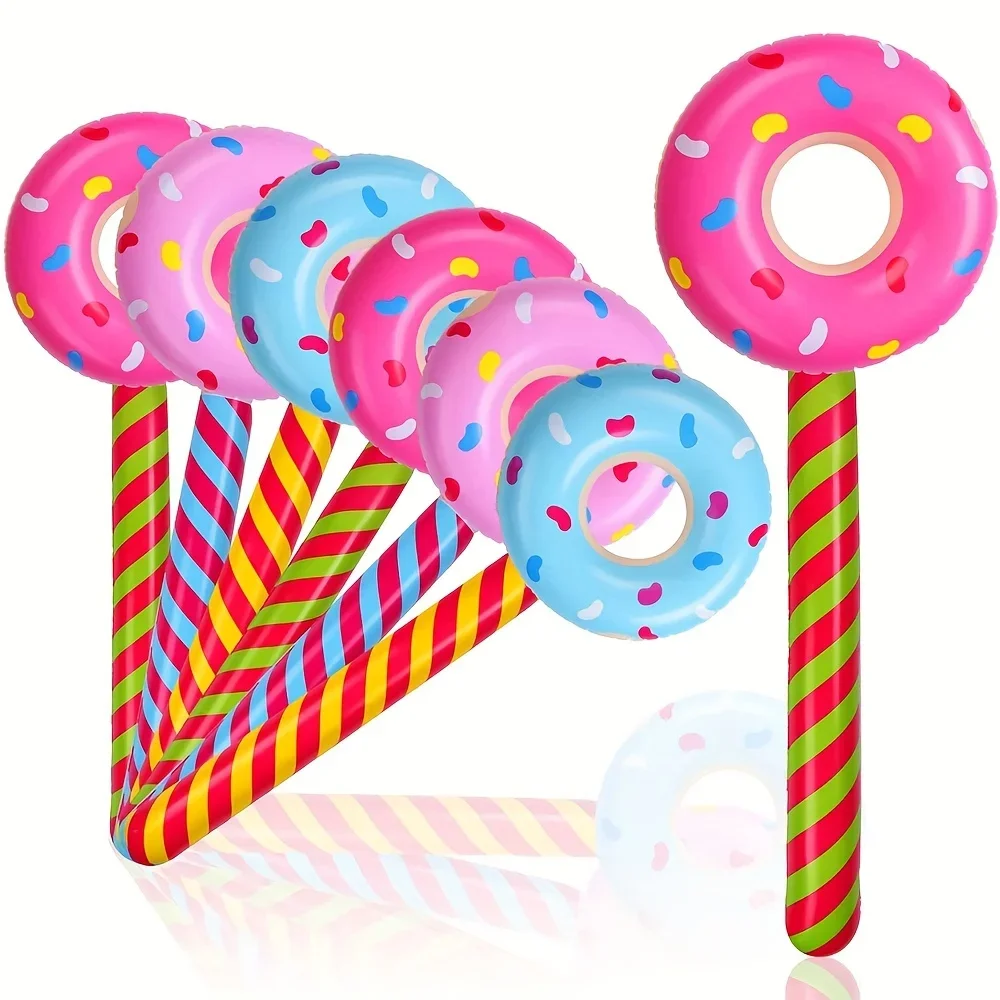 6 Piezas de Juguetes Inflables de PVC con Forma de Caramelo, Diseño de Donut, Colores Aleatorios, para Decoración de Fiestas y Cumpleaños