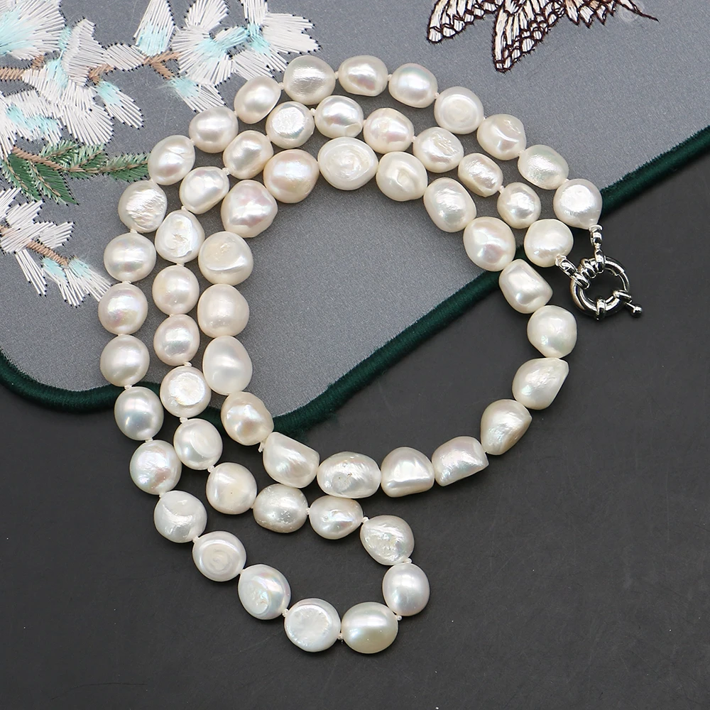 

White Irregular Natural Freshwater Pearl With Directional Clasp Necklace and Bracelet Set Women's Party Jewelry Gift 9-10mm