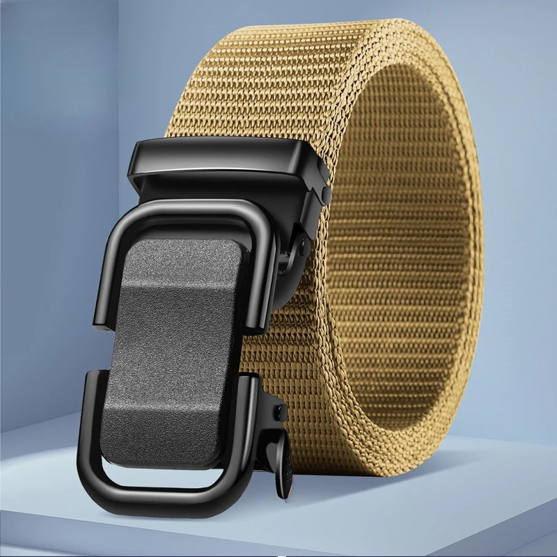 Мужской ремень с автоматической металлической пряжкой, нейлоновый холщовый ремень, рабочий ремень на открытом воздухе, нейлоновый ремень с пряжкой