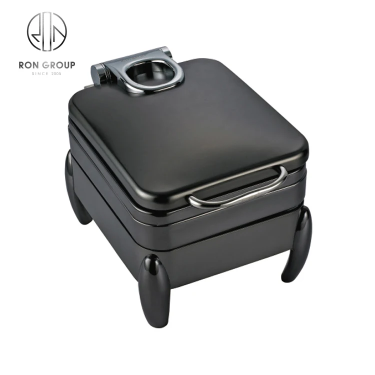 Rongroup precio barato Hotel restaurante Catering Buffet 304 acero inoxidable negro cuadrado 9L calentador de alimentos contenedor plato de frotamiento