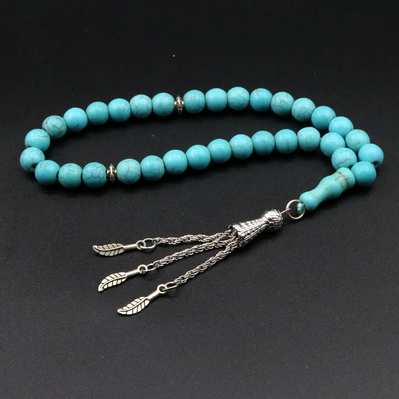 8MM Turquoise 33Tasbih Muslim Rosary  Ramadan Eid gift Islamic accseeories prayer Beads Man's Misbaha  Bead Bracelet