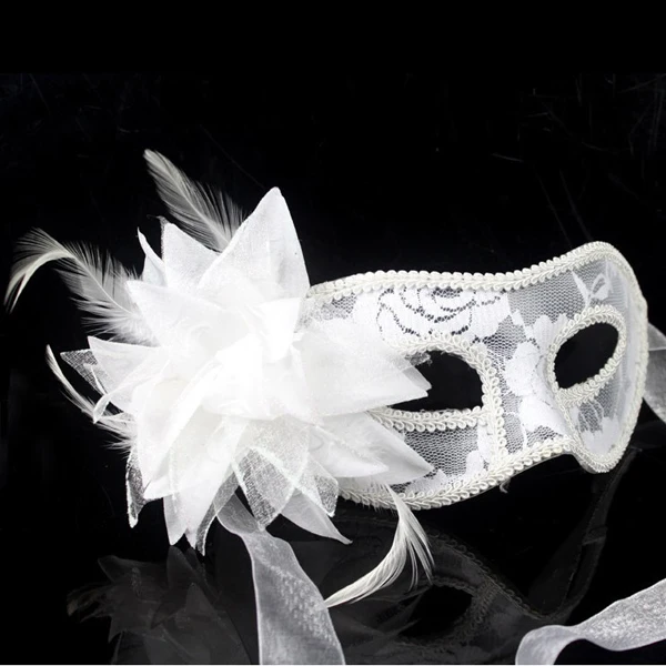 

Lily Mask Attractive Flower Feathered Masks Translucent Lace Masquerade Ball Costume Bar