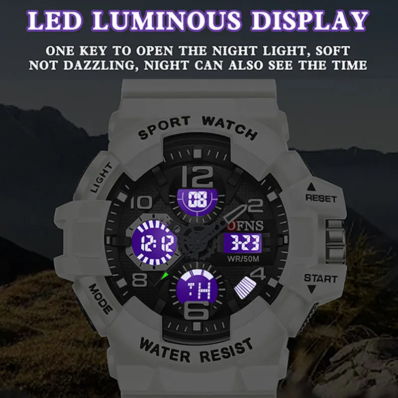 Men Outdoor Sport Watch Shockproof Waterproof LED Analog Digital Multifunction Big Dial Electronic Wristwatch G style Male Clock view 4
