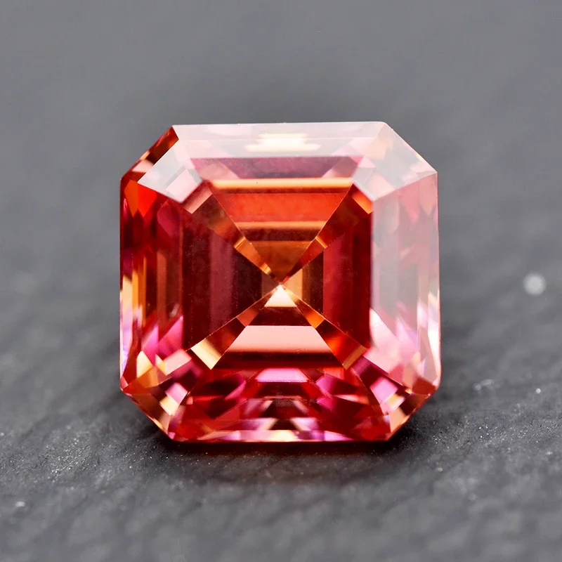 Moissanit-Stein, Asscher-Schliff, Wassermelonenrot, VVS1, DIY-Ring, Halskette, Hauptmaterialien, bestandenem Diamanttester-Zertifikat – Detail 2