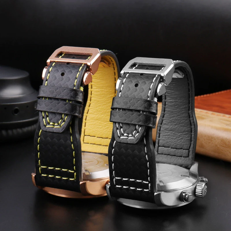 For IWC Pilot Mark Little Prince IWC Portuguese Genuine Leather Strap Carbon Fiber Pattern Bracelet Watchband 20mm 21mm 22mm image 5