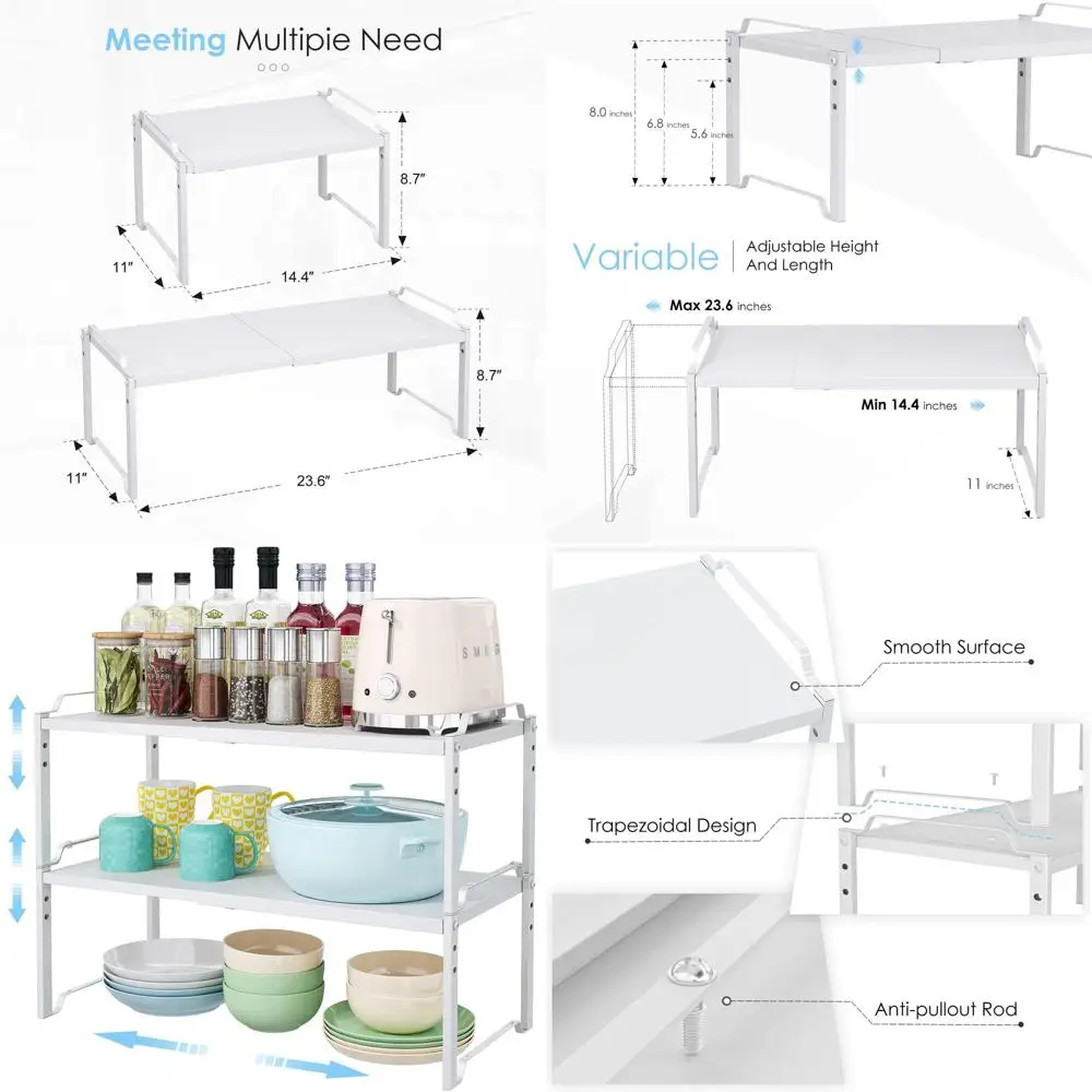 

Expandable 11 Kitchen Cabinet Organizers, Heavy Duty Stackable Metal Shelves for Countertop and Pantry Storage