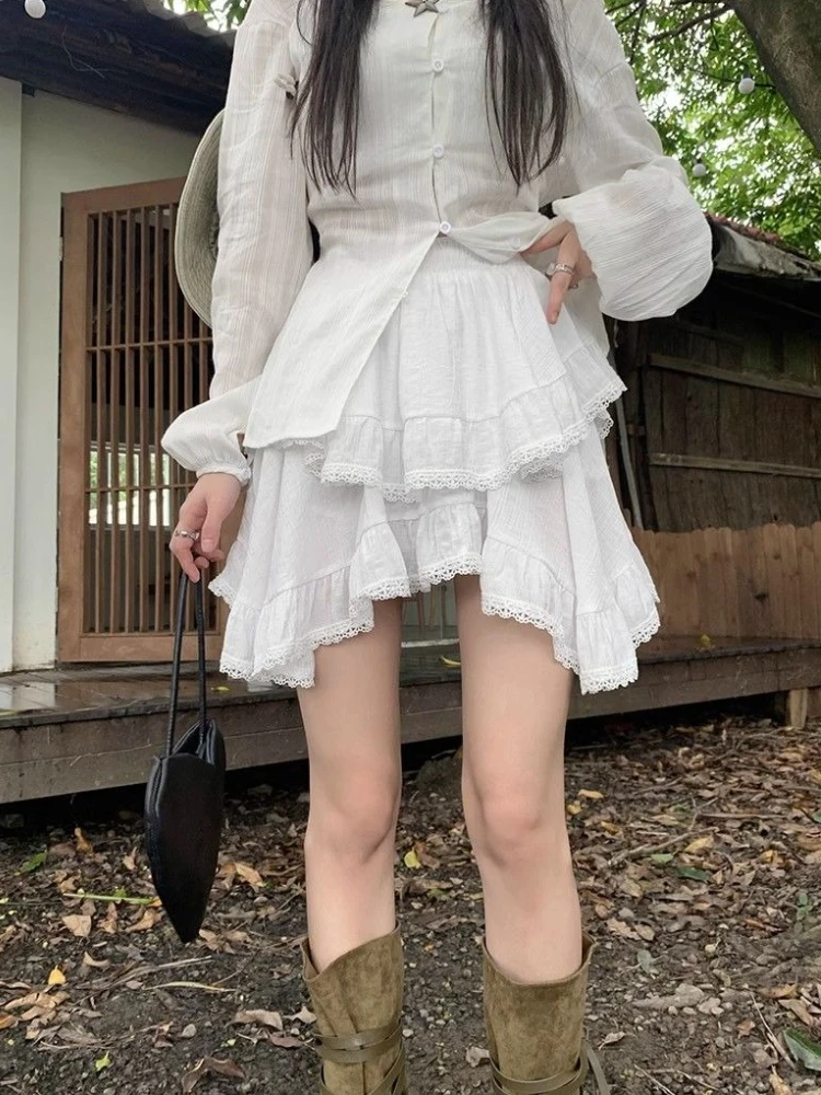 

Кружевные асимметричные юбки женские летние в стиле ампир шик Faldas Mujer сладкий праздник нестандартный дизайн корейский стиль High Street Hotsweet