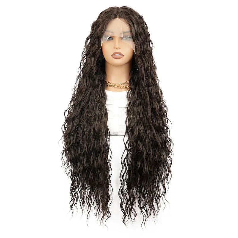 باروكة دانتيل أمامية مموجة باللون البني البارد، باروكة طويلة عالية الجودة بطول 36 بوصة، مناسبة للحياة اليومية النسائية والحفلات التنكرية وما إلى ذلك