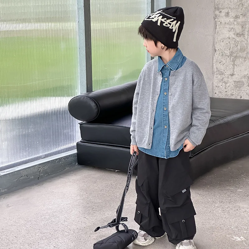 

Boys Girls Sweaters Jacket 2025 Autumn Colorful Embroidered Letter Sweater Fashiona Knitted Striped Cardigan Trendy Coats
